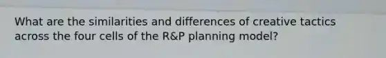 What are the similarities and differences of creative tactics across the four cells of the R&P planning model?