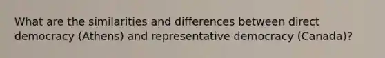 What are the similarities and differences between direct democracy (Athens) and representative democracy (Canada)?