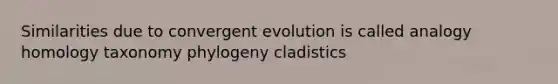 Similarities due to convergent evolution is called analogy homology taxonomy phylogeny cladistics