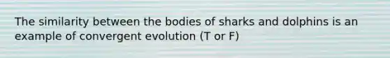 The similarity between the bodies of sharks and dolphins is an example of convergent evolution (T or F)