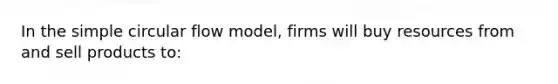 In the simple circular flow model, firms will buy resources from and sell products to: