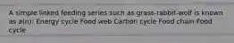 A simple linked feeding series such as grass-rabbit-wolf is known as a(n): Energy cycle Food web Carbon cycle Food chain Food cycle