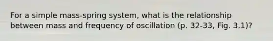 For a simple mass-spring system, what is the relationship between mass and frequency of oscillation (p. 32-33, Fig. 3.1)?