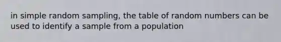 in simple random sampling, the table of random numbers can be used to identify a sample from a population