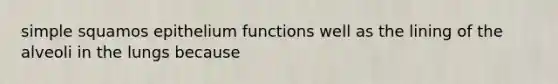 simple squamos epithelium functions well as the lining of the alveoli in the lungs because