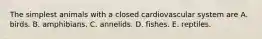 The simplest animals with a closed cardiovascular system are A. birds. B. amphibians. C. annelids. D. fishes. E. reptiles.