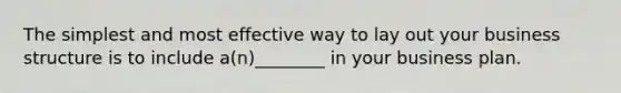 The simplest and most effective way to lay out your business structure is to include a(n)________ in your business plan.