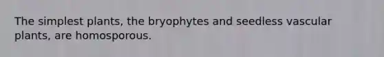 The simplest plants, the bryophytes and seedless <a href='https://www.questionai.com/knowledge/kbaUXKuBoK-vascular-plants' class='anchor-knowledge'>vascular plants</a>, are homosporous.