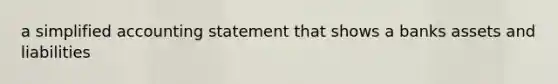 a simplified accounting statement that shows a banks assets and liabilities