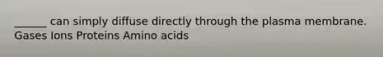 ______ can simply diffuse directly through the plasma membrane. Gases Ions Proteins Amino acids