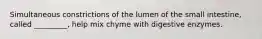 Simultaneous constrictions of the lumen of the small intestine, called _________, help mix chyme with digestive enzymes.