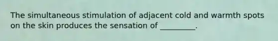 The simultaneous stimulation of adjacent cold and warmth spots on the skin produces the sensation of _________.