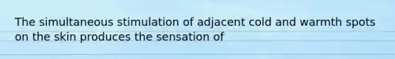 The simultaneous stimulation of adjacent cold and warmth spots on the skin produces the sensation of