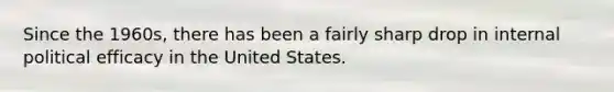 Since the 1960s, there has been a fairly sharp drop in internal political efficacy in the United States.