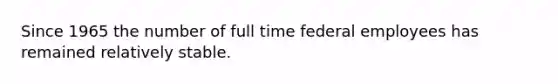 Since 1965 the number of full time federal employees has remained relatively stable.