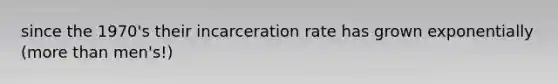 since the 1970's their incarceration rate has grown exponentially (<a href='https://www.questionai.com/knowledge/keWHlEPx42-more-than' class='anchor-knowledge'>more than</a> men's!)