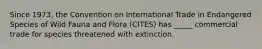 Since 1973, the Convention on International Trade in Endangered Species of Wild Fauna and Flora (CITES) has _____ commercial trade for species threatened with extinction.