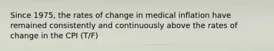 Since 1975, the rates of change in medical inflation have remained consistently and continuously above the rates of change in the CPI (T/F)