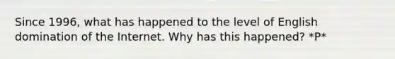 Since 1996, what has happened to the level of English domination of the Internet. Why has this happened? *P*