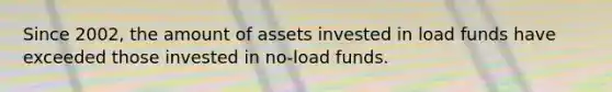 Since 2002, the amount of assets invested in load funds have exceeded those invested in no-load funds.