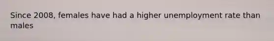 Since 2008, females have had a higher unemployment rate than males