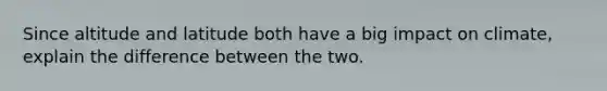 Since altitude and latitude both have a big impact on climate, explain the difference between the two.