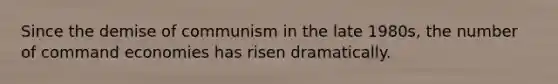 Since the demise of communism in the late 1980s, the number of command economies has risen dramatically.