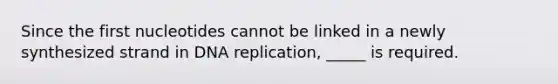 Since the first nucleotides cannot be linked in a newly synthesized strand in DNA replication, _____ is required.