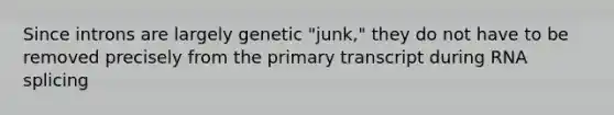 Since introns are largely genetic "junk," they do not have to be removed precisely from the primary transcript during RNA splicing