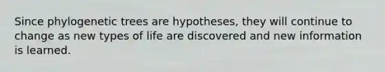 Since phylogenetic trees are hypotheses, they will continue to change as new types of life are discovered and new information is learned.