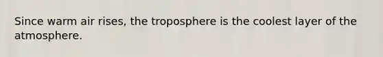 Since warm air rises, the troposphere is the coolest layer of the atmosphere.