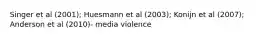 Singer et al (2001); Huesmann et al (2003); Konijn et al (2007); Anderson et al (2010)- media violence