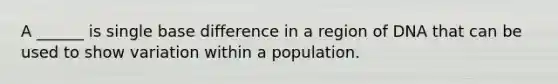 A ______ is single base difference in a region of DNA that can be used to show variation within a population.