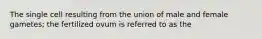 The single cell resulting from the union of male and female gametes; the fertilized ovum is referred to as the