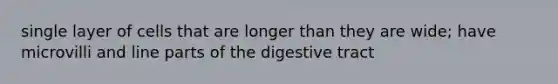 single layer of cells that are longer than they are wide; have microvilli and line parts of the digestive tract