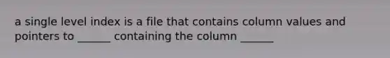 a single level index is a file that contains column values and pointers to ______ containing the column ______