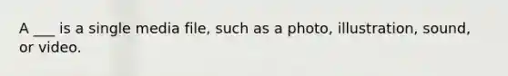 A ___ is a single media file, such as a photo, illustration, sound, or video.