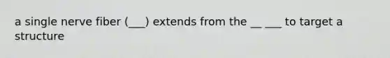 a single nerve fiber (___) extends from the __ ___ to target a structure