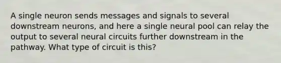 A single neuron sends messages and signals to several downstream neurons, and here a single neural pool can relay the output to several neural circuits further downstream in the pathway. What type of circuit is this?