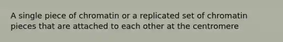 A single piece of chromatin or a replicated set of chromatin pieces that are attached to each other at the centromere