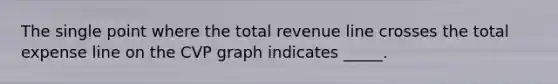 The single point where the total revenue line crosses the total expense line on the CVP graph indicates _____.