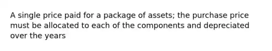 A single price paid for a package of assets; the purchase price must be allocated to each of the components and depreciated over the years