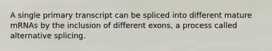 A single primary transcript can be spliced into different mature mRNAs by the inclusion of different exons, a process called alternative splicing.