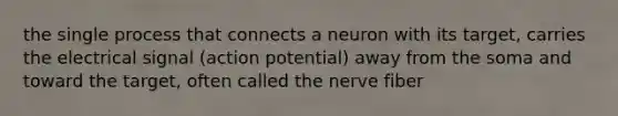 the single process that connects a neuron with its target, carries the electrical signal (action potential) away from the soma and toward the target, often called the nerve fiber