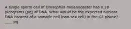 A single sperm cell of Drosophila melanogaster has 0.18 picograms (pg) of DNA. What would be the expected nuclear DNA content of a somatic cell (non-sex cell) in the G1 phase? ____ pg.