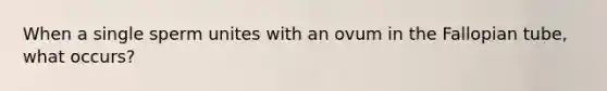 When a single sperm unites with an ovum in the Fallopian tube, what occurs?