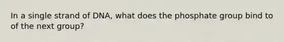 In a single strand of DNA, what does the phosphate group bind to of the next group?