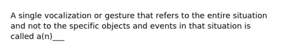 A single vocalization or gesture that refers to the entire situation and not to the specific objects and events in that situation is called a(n)___