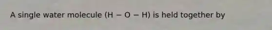 A single water molecule (H − O − H) is held together by