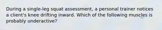During a single-leg squat assessment, a personal trainer notices a client's knee drifting inward. Which of the following muscles is probably underactive?